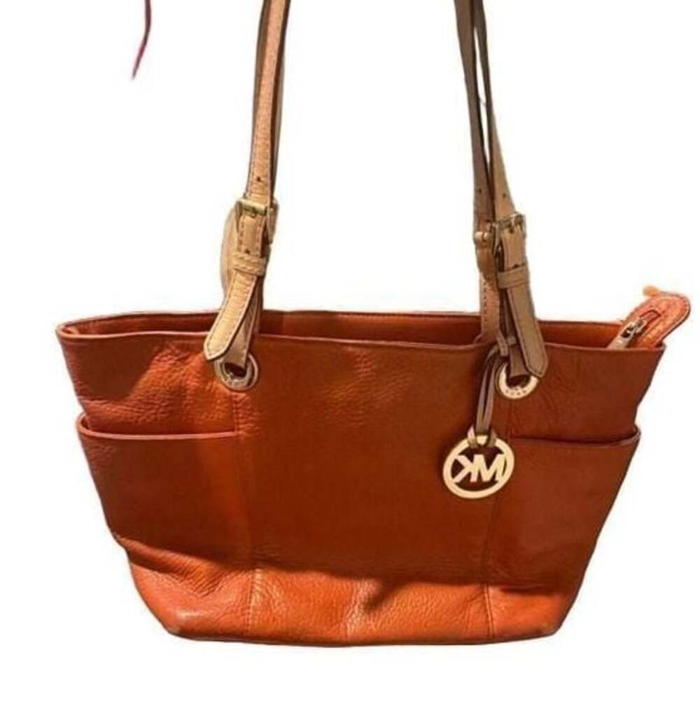 Michael Kors Pebbled Leather Zip-Top Tote Bag in Orange